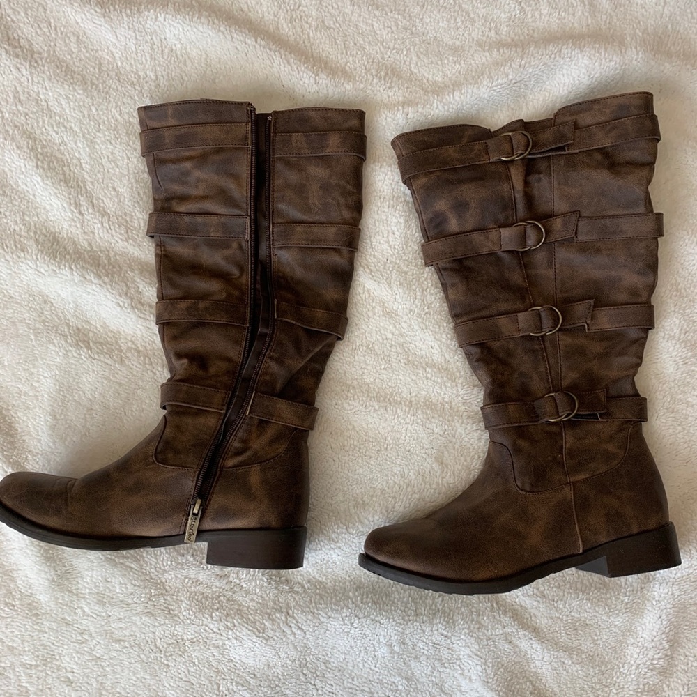 Boots , brown with cute faux buckle detail